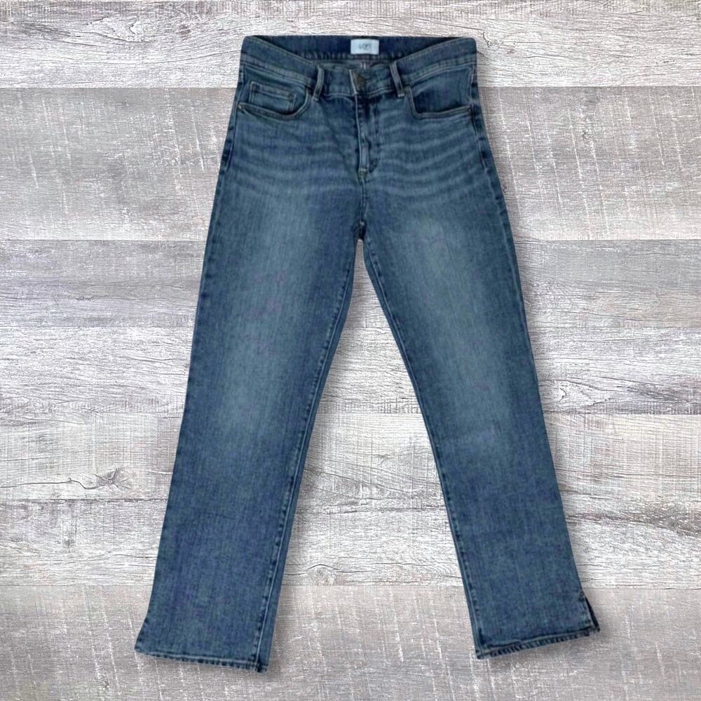 LOFT The Skinny Jeans Crop Medium Wash Jeans Womens 6 (29X25) Stretch Split Hem